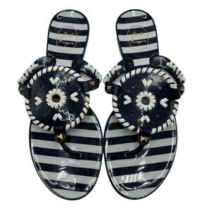 Jack Rogers Striped Georgica Jelly Sandals Midnight/White Size 8